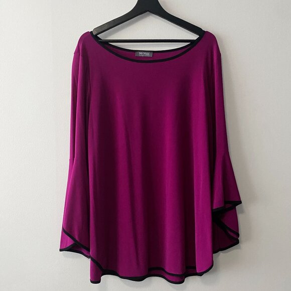 Mr. Max Fashions Dark Mauve Round Neck Tulip Bell Sleeve Blouse Top - Picture 1 of 10